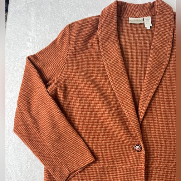 Vintage Coldwater Creek sz L Red Tan Houndstooth Made in USA Wool Blend Blazer - Picture 2 of 9
